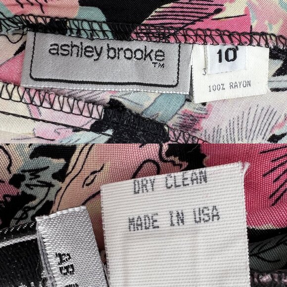 Vintage 90s Ashley Brooke Long Sleeve Floral Rayon Swing Dress VTG 10 / Modern 6 - Picture 9 of 15